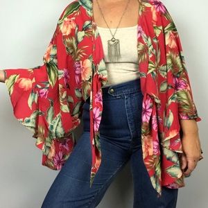 Forever 21 Tropical Print Shrug Kimono Festival Boho